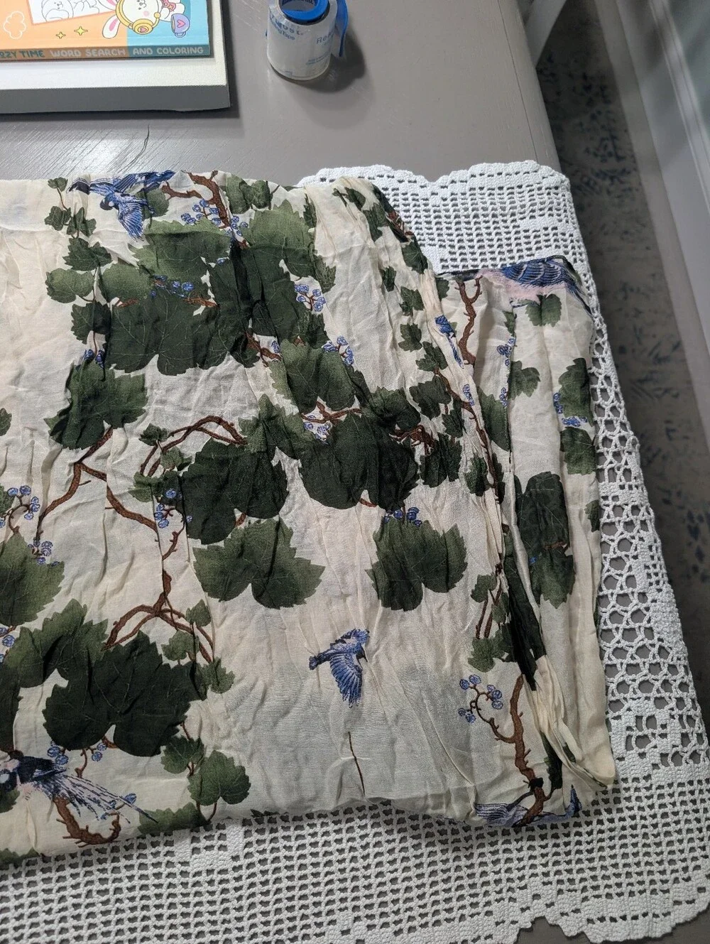 2chic Botanical Blue Bird Cotton Green & Blue Oversized Scarf